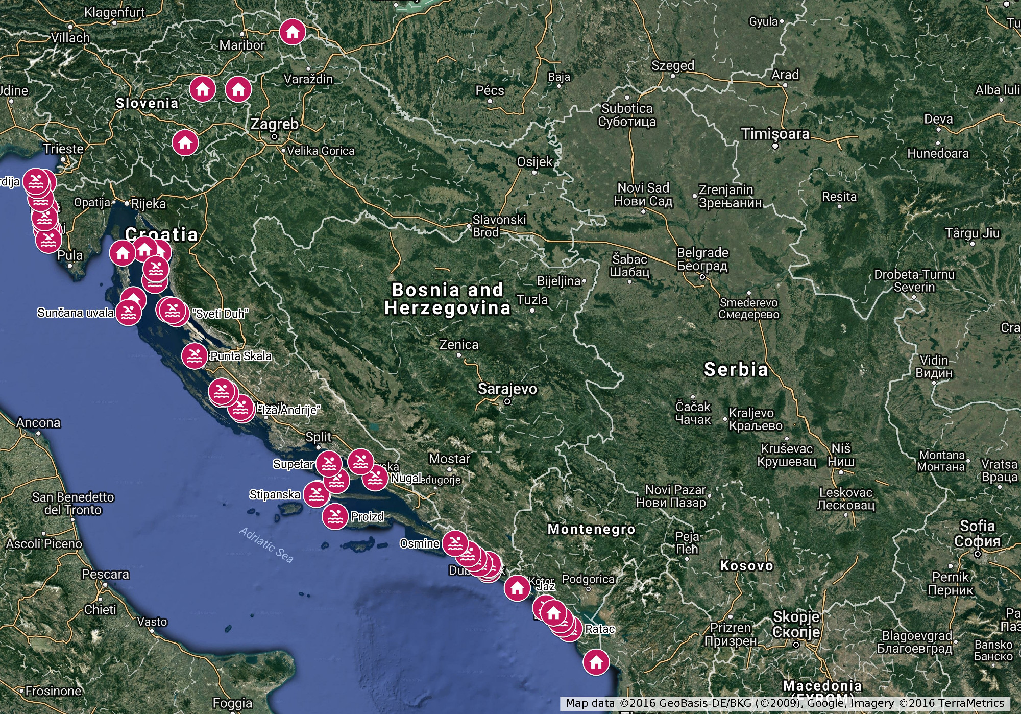 INTERACTIVE MAP Nudist beaches and tourist centers on the Adriatic